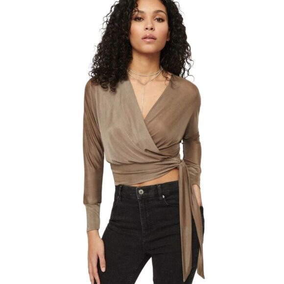 Dynamite Shiny Tie-Front Wrap Top - Picture 1 of 7